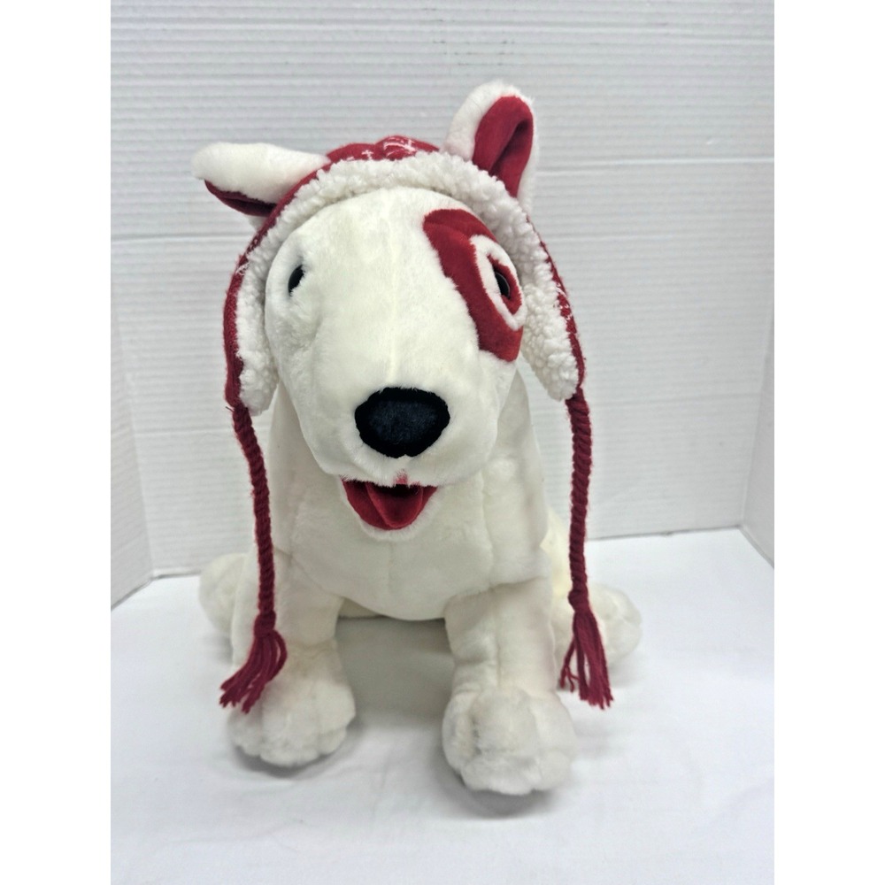 Target Bullseye L Dog Plush Mascot 2001 Vintage Winter Hat Snowflake White 15"